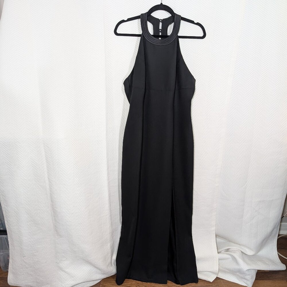 Vintage Black Evening Gown Maxi Dress Halter Wedding Formal Gala Size 11/12